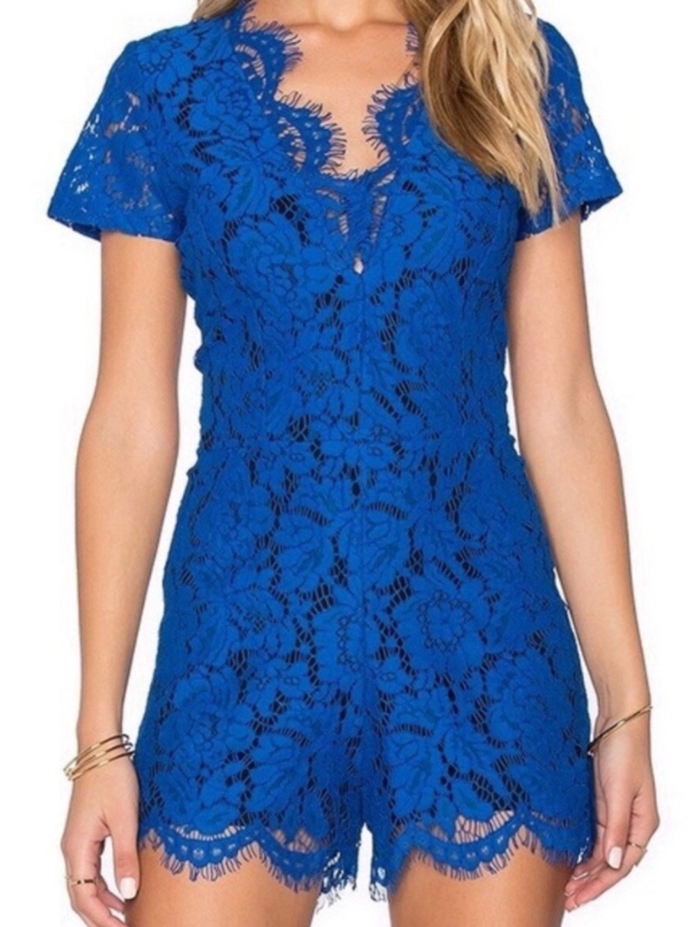 Karina Grimaldi Marina Blue Lace Romper Sz M Sleeveless Party Dressy Boho